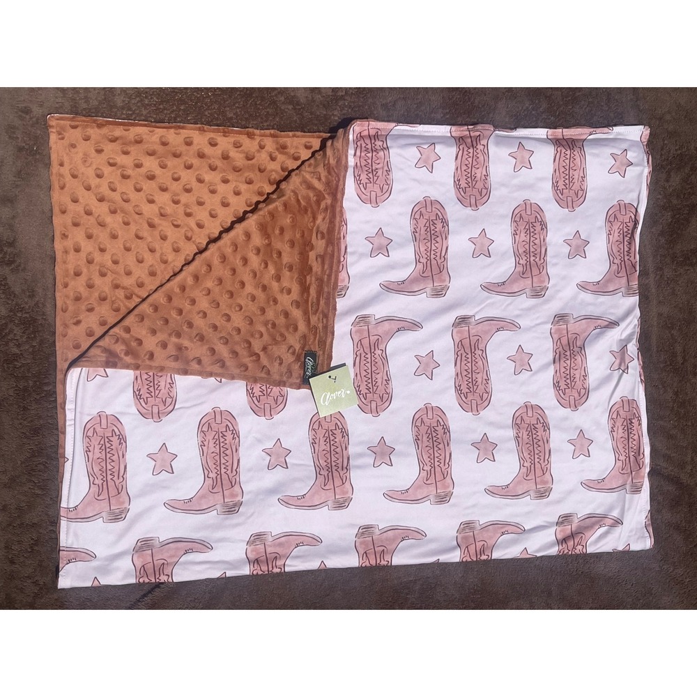 Bamboo Baby Blanket Western Boots Stars Brown Minky Soft Clover Cottage NWT